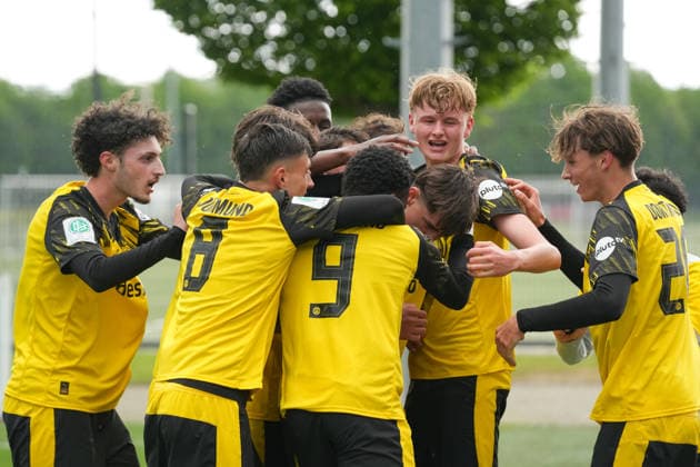 Thursday, 14 05 2026 Season 2025 2026 Final U17 Westfalenpokal at BVB Fußballpark Hohenbuschei, Dortmund, Germany BV Borussia Dortmund U17 VfL Bochum U17 Goal celebration after the 2 1 by Johann Lasse Jaensch BVB