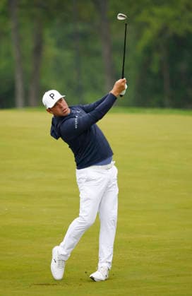 Gary Woodland hits an approach shot on the 10th hole during the first round of the 2026 PGA, Golf Herren Championship at Aronimink Golf Club in Newtown Square, Pennsylvania, on Thursday, May 14, 2026.  PHI20260514803 LAURENCExKESTERSON