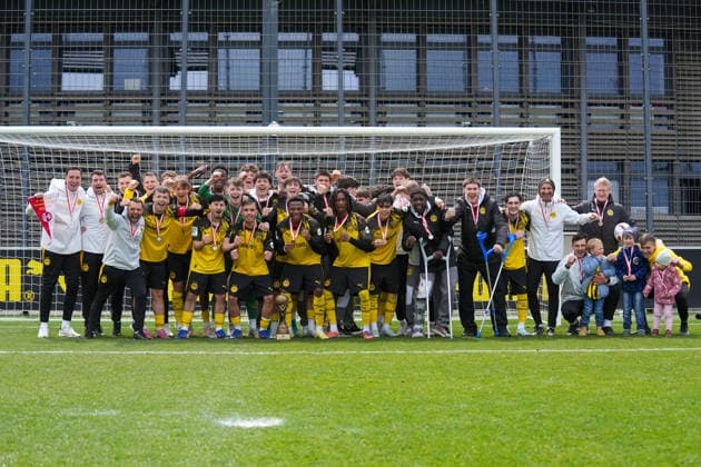 Thursday, 14 05 2026 Season 2025 2026 Final U17 Westfalenpokal at BVB Fußballpark Hohenbuschei, Dortmund, Germany BV Borussia Dortmund U17 VfL Bochum U17 Winner photo of BVB U17 after winning the Westfalenpokal