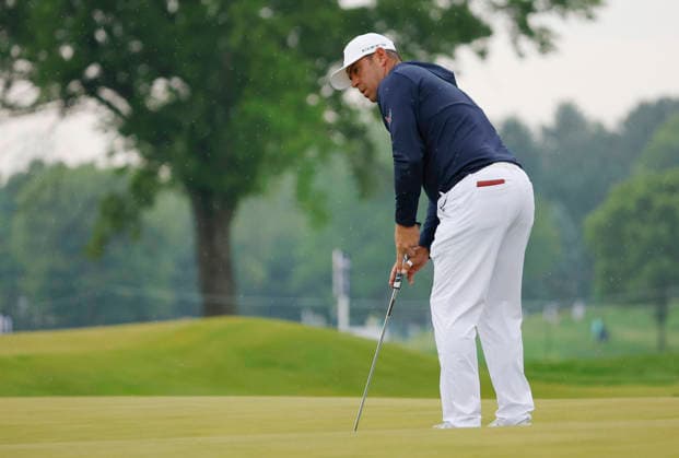 Gary Woodland watches his putt on the 10th hole during the first round of the 2026 PGA, Golf Herren Championship at Aronimink Golf Club in Newtown Square, Pennsylvania, on Thursday, May 14, 2026.  PHI20260514809 LAURENCExKESTERSON