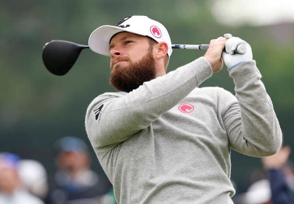 Tyrrell Hatton of England watches his tee shot on the 11th hole during the first round of the 2026 PGA, Golf Herren Championship at Aronimink Golf Club in Newtown Square, Pennsylvania, on Thursday, May 14, 2026.  PHI20260514824 LAURENCExKESTERSON