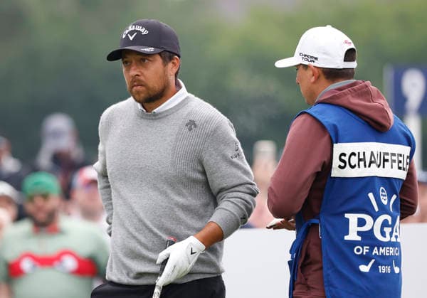 Xander Schauffele prepares to tee off on the 11th hole during the first round of the 2026 PGA, Golf Herren Championship at Aronimink Golf Club in Newtown Square, Pennsylvania, on Thursday, May 14, 2026.  PHI20260514826 LAURENCExKESTERSON