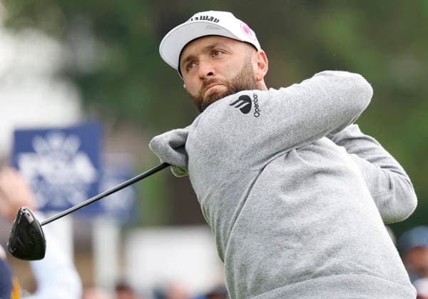 Jon Rahm of Spain watches his tee shot on the 11th hole during the first round of the 2026 PGA, Golf Herren Championship at Aronimink Golf Club in Newtown Square, Pennsylvania, on Thursday, May 14, 2026.  PHI20260514831 LAURENCExKESTERSON