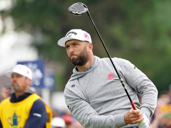 Jon Rahm of Spain watches his tee shot on the 11th hole during the first round of the 2026 PGA, Golf Herren Championship at Aronimink Golf Club in Newtown Square, Pennsylvania, on Thursday, May 14, 2026.  PHI20260514832 LAURENCExKESTERSON