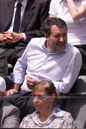 Matteo Salvini during the match between Jannik Sinner (ITA) vs Andrey Rublev at the Italian Open in Rome, Thursday, May 14, 2026. (Alfredo Falcone LaPresse)  Copyright: xAlfredoxFalcone LaPressex