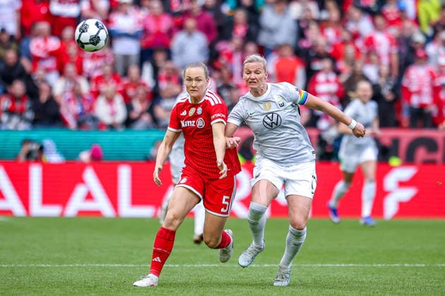 2026 05 14, xkwix, Football, Final DFB Cup Women, VfL Wolfsburg FC Bayern Munich, Season 2025 2026, Rhein Energie Stadium in Cologne Magdalena Eriksson FC Bayern Munich Women 5 in duel against Alexandra Popp VfL Wolfsburg Women 11 DFB regulations prohibit any use of photographs as image sequences and or quasi video Photo xKamilxWilkowskixPressefotoKochx Nordrhein Westfalen Germany