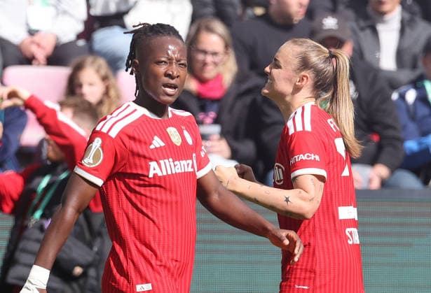 Torjubel Stanway Georgia Elf-Meter Tor 1-0. DFB-Pokal der Frauen Finale VfL Wolfsburg-Bayern München , Fußball , Bundesliga Frauen , in dem RheinEnergieSTADION , in Köln , Nordrhein-Westfalen , Deutschland. Mai. 14 , 2026 . Photo by: Davide Elias IPA Photo Pressefoto DENL Copyright: xDavidexEliasx