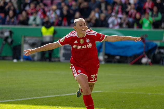 Germany Soccer DFB Cup Women 2025 2026, Final VfL Wolfsburg vs Bayern Munich RheinEnergieStadion Cologne Goal celebration after the goal to 1 0 for FC Bayern Munich by scorer Stanway Georgia FC Bayern Munich, 31 Copyright: xMichellexLukax