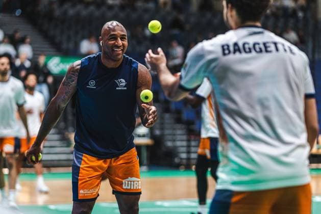 DeAndre Lansdowne Rostock Seawolves at Warm Up, Vet Concept Gladiators Trier vs Rostock Seawolves, Basketball, easyCredit BBL, Play Ins, Season 2025 2026, 14 05 2026 Vet Concept Gladiators Trier vs Rostock Seawolves, Basketball, easyCredit BBL, Play Ins, Season 2025 2026, 14 05 2026 Copyright: xEibner-Pressefoto AlexanderxNeisx EP_ANS