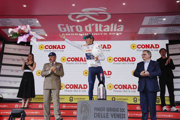 Portugal™s Afonso Oliveira Eulalio of Bahrain Victorious pink jersey during Stage 6 of the Giro d™Italia, from Paestum to Naples, Italy, Thursday, May 14, 2026.  Copyright: xGianxMattiaxD Albertox xLaPressex