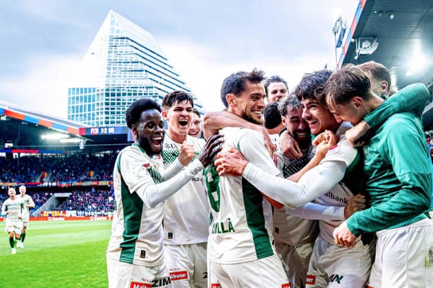 BASEL, SWITZERLAND - MAY 14: Nevio Scherrer (FC St.Gallen 1879) celebrating with team after scoring teams third goal during the Brack Super League match between FC Basel 1893 and FC St.Gallen 1879 at St. Jakob Park on May 14, 2026 in Basel, Switzerland.  Copyright: xPriscilaxBütlerx xSPPx Sportspressphoto_SPR146271
