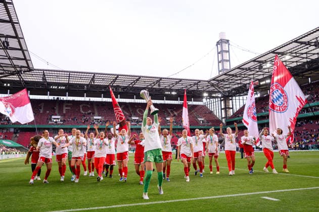 COLOGNE, GERMANY - 14 MAY, 2026: Celebrations, Ena Mahmutovic - The DFB-Pokal Frauen (Germany Women Cup) match Vfl Wolfsburg vs FC Bayern Munich at Rhein Energie Stadion  Copyright: xx