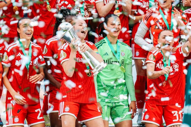 DFB Cup 46 Womens Final, VfL Wolfsburg FC Bayern Munich, 14 05 2026 Natalia Padilla Bidas FC Bayern Munich, 23 Glodis Perla Viggosdottir FC Bayern Munich, 4 Maria Luisa Grohs FC Bayern Munich, 1 Georgia Stanway FC Bayern Munich, 31 DFB Cup 46 Womens Final, VfL Wolfsburg FC Bayern Munich Cologne, RheinEnergieSTADION 14 05 2025 Copyright: xBEAUTIFULxSPORTS Freisenx