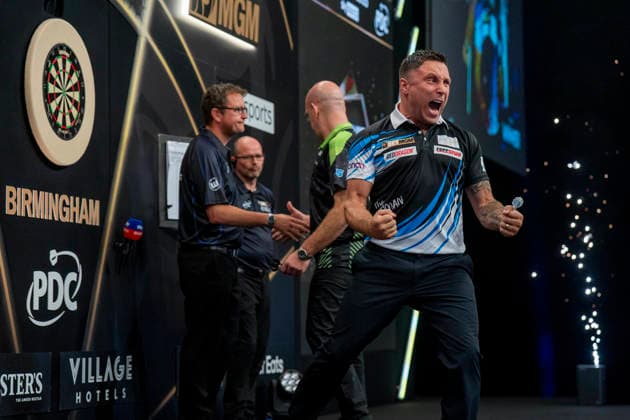 2026 BetMGM Premier League Darts, Night 15, Birmingham Gerwyn Price celebrates winning against Michael van Gerwen 6-4 during the 2026 BetMGM Premier League Darts, Night 15 at the Utilita Arena, Birmingham, England on 14 May 2026 Credit: Alex Young Every Second Media Editorial use only. All images are copyright Every Second Media Limited. No images may be reproduced without prior permission. Copyright: xIMAGO EveryxSecondxMediax ESM-1992-0015 AlexxYoungx xEveryxSecondxMediax