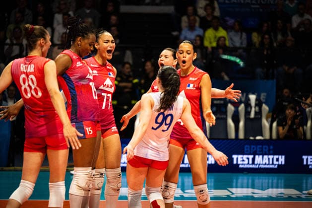 VOLLEY - Amichevole - BPER Test Match - Italy Women vs France Women Photo by IPA ABACAPRESS.COM84695072 - French team celebrating a point - BPER Test Match - Italy Women vs France Women. Biella Forum in Biella, Italy on May 14 2026. Biella Italy  Copyright: xIPAxSport ABACAx