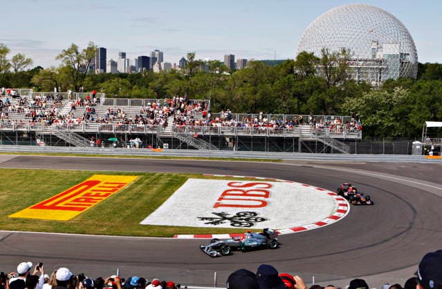 June 10, 2011, Montreal, Pq, Canada: Mercedes GP Petronas driver Michael Schumacher, centre, and Scuderia Toro Rosso Jaime Alguersuari drive by the hairpin turn overlooking the Montreal skyline during the first practice session at the Canadian Grand Prix, Friday, June 10, 2011 in Montreal. Sex workers plan to strike during one of Montreal s most profitable weekends. Michael Schumacher, Jaime Alguersueri  - ZUMAc35_ 20110610_zaf_c35_008 Copyright: xJacquesxBoissinotx