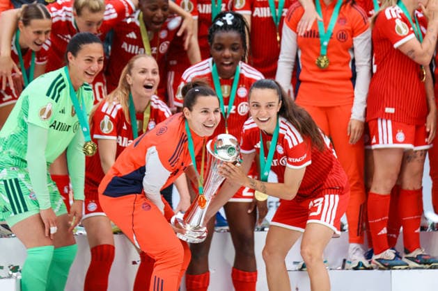 DFB Cup 46 Womens Final, VfL Wolfsburg FC Bayern Munich, 14 05 2026 Lena Oberdorf FC Bayern Munich, 8 and Natalia Padilla Bidas FC Bayern Munich, 23 DFB Cup 46 Womens Final, VfL Wolfsburg FC Bayern Munich Cologne, RheinEnergieSTADION 14 05 2025 Copyright: xBEAUTIFULxSPORTS Freisenx