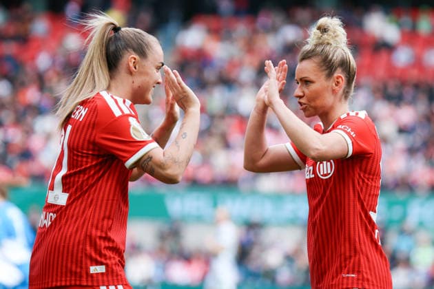 DFB Cup 46 Womens Final, VfL Wolfsburg FC Bayern Munich, 14 05 2026 Georgia Stanway FC Bayern Munich, 31 Linda Dallmann FC Bayern Munich, 10 DFB Cup 46 Womens Final, VfL Wolfsburg FC Bayern Munich Cologne, RheinEnergieSTADION 14 05 2025 Copyright: xBEAUTIFULxSPORTS Freisenx