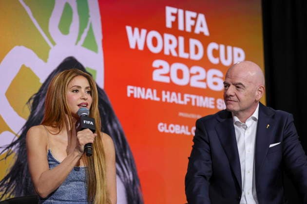 Global Citizen and FIFA announce World Cup Final Halftime Show Colombian artist Shakira (L) and FIFA President Gianni Infantino (R) speak during Global Citizen NOW in New York, New York, USA, 14 May 2026. Global Citizen and FIFA announced that the FIFA World Cup, WM, Weltmeisterschaft, Fussball Final Halftime Show on 19 July will feature Madonna, Shakira, and BTS as headliners. NEW YORK NEW YORK United States  Copyright: xSARAHxYENESELx