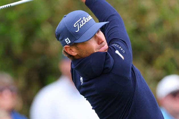 NEWTON SQUARE, PA - MAY 14: Jordan Gumberg of the United States tees off at the first tee during round 1 of the 2026 PGA, Golf Herren Championship on May 14, 2026 at Aronimink Golf Club in Newtown Square, Pennsylvania. (Photo by Rich Graessle Icon Sportswire) GOLF: MAY 14 PGA PGA Championship EDITORIAL USE ONLY Icon260514254581
