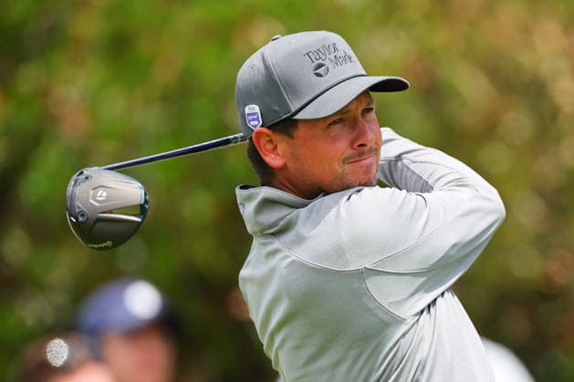 NEWTON SQUARE, PA - MAY 14: Ben Polland of the United States tees off at the first tee during round 1 of the 2026 PGA, Golf Herren Championship on May 14, 2026 at Aronimink Golf Club in Newtown Square, Pennsylvania. (Photo by Rich Graessle Icon Sportswire) GOLF: MAY 14 PGA PGA Championship EDITORIAL USE ONLY Icon260514254651
