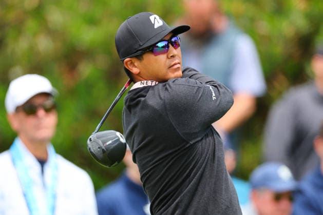 NEWTON SQUARE, PA - MAY 14: Kurt Kitayama of the United States tees off at the first tee during round 1 of the 2026 PGA, Golf Herren Championship on May 14, 2026 at Aronimink Golf Club in Newtown Square, Pennsylvania. (Photo by Rich Graessle Icon Sportswire) GOLF: MAY 14 PGA PGA Championship EDITORIAL USE ONLY Icon260514254681