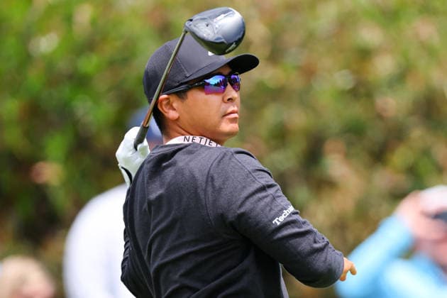 NEWTON SQUARE, PA - MAY 14: Kurt Kitayama of the United States tees off at the first tee during round 1 of the 2026 PGA, Golf Herren Championship on May 14, 2026 at Aronimink Golf Club in Newtown Square, Pennsylvania. (Photo by Rich Graessle Icon Sportswire) GOLF: MAY 14 PGA PGA Championship EDITORIAL USE ONLY Icon260514254701