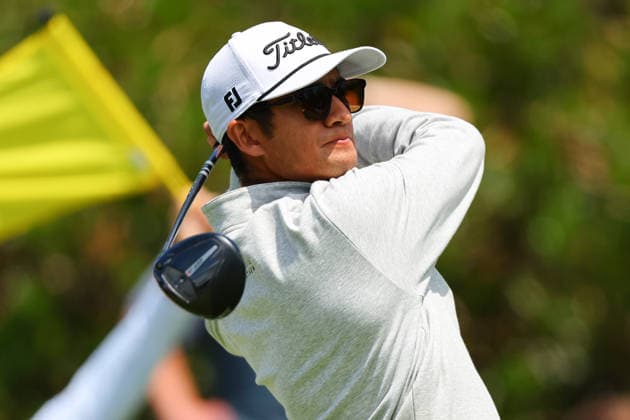 NEWTON SQUARE, PA - MAY 14: Ricky Castillo of the United States tees off at the first tee during round 1 of the 2026 PGA, Golf Herren Championship on May 14, 2026 at Aronimink Golf Club in Newtown Square, Pennsylvania. (Photo by Rich Graessle Icon Sportswire) GOLF: MAY 14 PGA PGA Championship EDITORIAL USE ONLY Icon260514254881