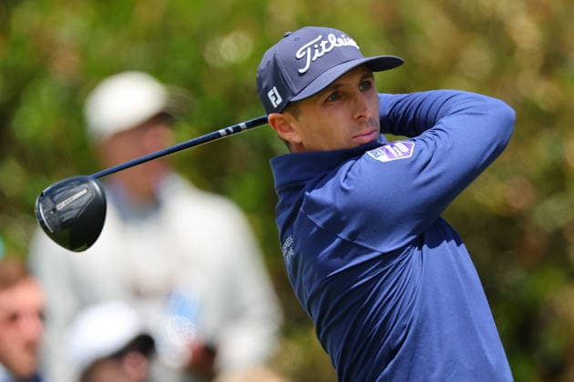 NEWTON SQUARE, PA - MAY 14: Jesse Droemer of the United States tees off at the first tee during round 1 of the 2026 PGA, Golf Herren Championship on May 14, 2026 at Aronimink Golf Club in Newtown Square, Pennsylvania. (Photo by Rich Graessle Icon Sportswire) GOLF: MAY 14 PGA PGA Championship EDITORIAL USE ONLY Icon260514255021