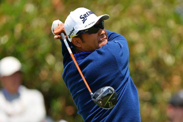 NEWTON SQUARE, PA - MAY 14: Hideki Matsuyama of Japan hits a second ball at the first tee during round 1 of the 2026 PGA, Golf Herren Championship on May 14, 2026 at Aronimink Golf Club in Newtown Square, Pennsylvania. (Photo by Rich Graessle Icon Sportswire) GOLF: MAY 14 PGA PGA Championship EDITORIAL USE ONLY Icon260514255121