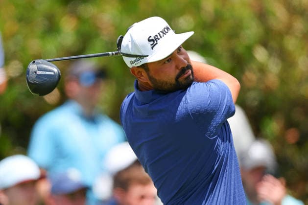 NEWTON SQUARE, PA - MAY 14: J.J. Spaun of the United States tees off at the first tee during round 1 of the 2026 PGA, Golf Herren Championship on May 14, 2026 at Aronimink Golf Club in Newtown Square, Pennsylvania. (Photo by Rich Graessle Icon Sportswire) GOLF: MAY 14 PGA PGA Championship EDITORIAL USE ONLY Icon260514255191