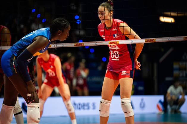 IPA84697424 - Amelie Rotar (FRA) giving indications to the server - BPER Test Match - Italy Women vs France Women. Biella Forum in Biella, Italy on May 14 2026.  Copyright: xRiccardoxSpadettoxDexPaulis IPAxSportx xx 84697424