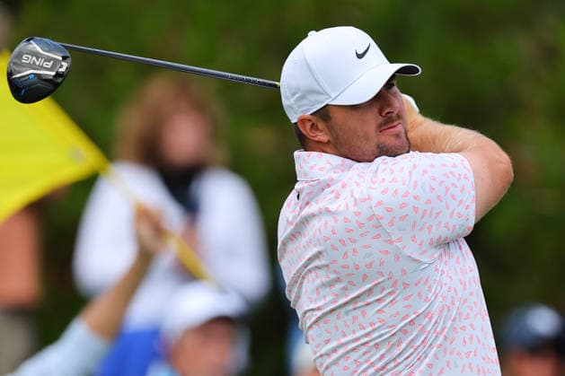 NEWTON SQUARE, PA - MAY 14: Chris Gotterup of the United States tees off at the first tee during round 1 of the 2026 PGA, Golf Herren Championship on May 14, 2026 at Aronimink Golf Club in Newtown Square, Pennsylvania. (Photo by Rich Graessle Icon Sportswire) GOLF: MAY 14 PGA PGA Championship EDITORIAL USE ONLY Icon260514255511