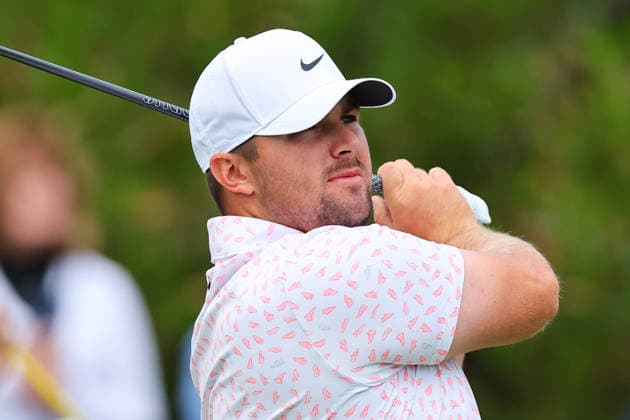 NEWTON SQUARE, PA - MAY 14: Chris Gotterup of the United States tees off at the first tee during round 1 of the 2026 PGA, Golf Herren Championship on May 14, 2026 at Aronimink Golf Club in Newtown Square, Pennsylvania. (Photo by Rich Graessle Icon Sportswire) GOLF: MAY 14 PGA PGA Championship EDITORIAL USE ONLY Icon260514255531
