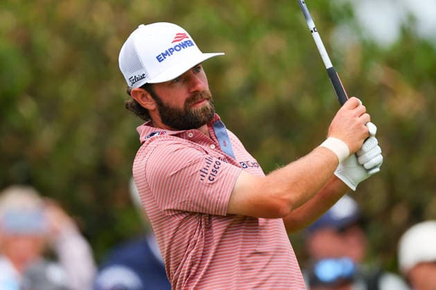 NEWTON SQUARE, PA - MAY 14: Cameron Young of the United States tees off at the first tee during round 1 of the 2026 PGA, Golf Herren Championship on May 14, 2026 at Aronimink Golf Club in Newtown Square, Pennsylvania. (Photo by Rich Graessle Icon Sportswire) GOLF: MAY 14 PGA PGA Championship EDITORIAL USE ONLY Icon260514255671