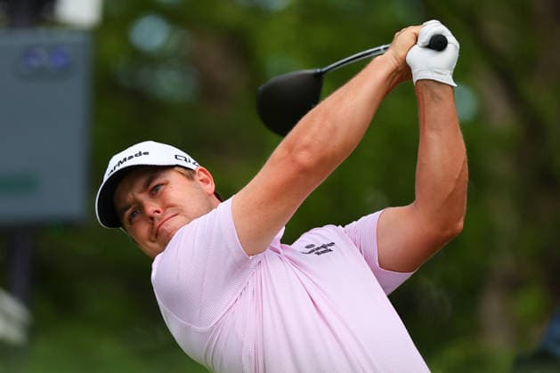 NEWTON SQUARE, PA - MAY 14: Pierceson Coody of the United States tees off at the tenth tee during round 1 of the 2026 PGA, Golf Herren Championship on May 14, 2026 at Aronimink Golf Club in Newtown Square, Pennsylvania. (Photo by Rich Graessle Icon Sportswire) GOLF: MAY 14 PGA PGA Championship EDITORIAL USE ONLY Icon260514255791