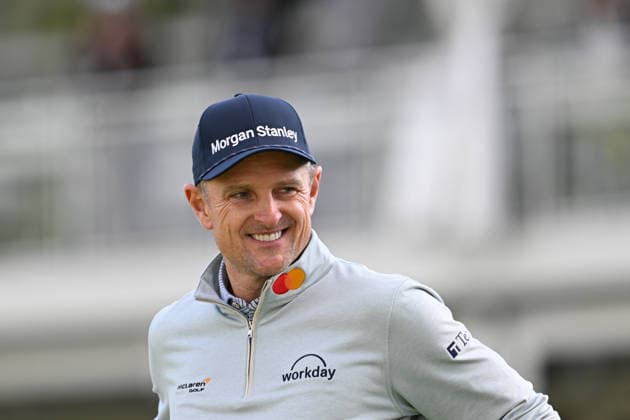 NEWTON SQUARE, PA - MAY 14: Justin Rose of England reacts on the 14th green during round one of the 2026 PGA, Golf Herren Championship on May 14th, 2026 at Aronimink Golf Club in Newtown Square, PA.(Photo by Terence Lewis Icon Sportswire) GOLF: MAY 14 PGA PGA Championship EDITORIAL USE ONLY Icon260514059