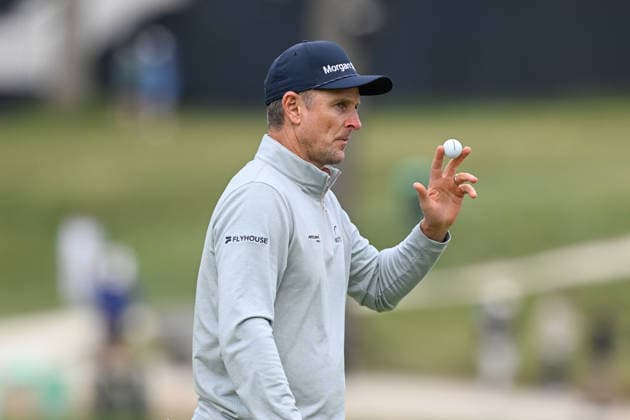 NEWTON SQUARE, PA - MAY 14: Justin Rose of England reacts during round one of the 2026 PGA, Golf Herren Championship on May 14th, 2026 at Aronimink Golf Club in Newtown Square, PA.(Photo by Terence Lewis Icon Sportswire) GOLF: MAY 14 PGA PGA Championship EDITORIAL USE ONLY Icon260514074