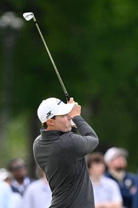 NEWTON SQUARE, PA - MAY 14: Matt Fitzpatrick of England hits the ball during round one of the 2026 PGA, Golf Herren Championship on May 14th, 2026 at Aronimink Golf Club in Newtown Square, PA.(Photo by Terence Lewis Icon Sportswire) GOLF: MAY 14 PGA PGA Championship EDITORIAL USE ONLY Icon260514088