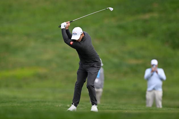 NEWTON SQUARE, PA - MAY 14: Matt Fitzpatrick of England hits the ball during round one of the 2026 PGA, Golf Herren Championship on May 14th, 2026 at Aronimink Golf Club in Newtown Square, PA.(Photo by Terence Lewis Icon Sportswire) GOLF: MAY 14 PGA PGA Championship EDITORIAL USE ONLY Icon260514094