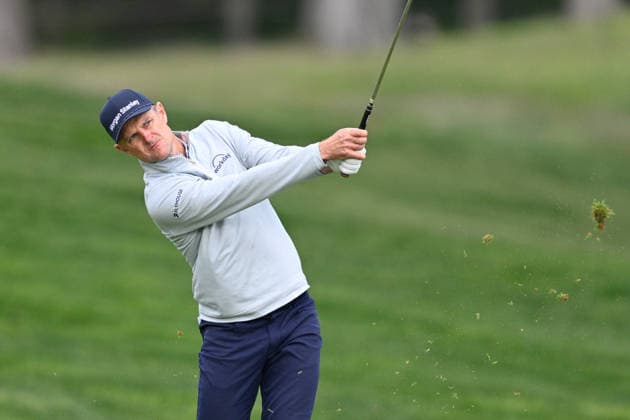 NEWTON SQUARE, PA - MAY 14: Justin Rose of England hits the ball during round one of the 2026 PGA, Golf Herren Championship on May 14th, 2026 at Aronimink Golf Club in Newtown Square, PA.(Photo by Terence Lewis Icon Sportswire) GOLF: MAY 14 PGA PGA Championship EDITORIAL USE ONLY Icon260514099