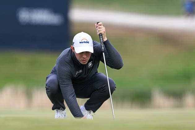 NEWTON SQUARE, PA - MAY 14: Matt Fitzpatrick of England lines up his shot during round one of the 2026 PGA, Golf Herren Championship on May 14th, 2026 at Aronimink Golf Club in Newtown Square, PA.(Photo by Terence Lewis Icon Sportswire) GOLF: MAY 14 PGA PGA Championship EDITORIAL USE ONLY Icon260514101