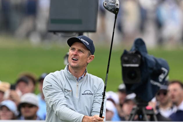NEWTON SQUARE, PA - MAY 14: Justin Rose of England reacts during round one of the 2026 PGA, Golf Herren Championship on May 14th, 2026 at Aronimink Golf Club in Newtown Square, PA.(Photo by Terence Lewis Icon Sportswire) GOLF: MAY 14 PGA PGA Championship EDITORIAL USE ONLY Icon260514108