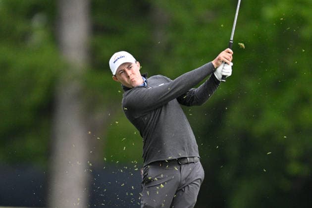 NEWTON SQUARE, PA - MAY 14: Matt Fitzpatrick of England hits the ball during round one of the 2026 PGA, Golf Herren Championship on May 14th, 2026 at Aronimink Golf Club in Newtown Square, PA.(Photo by Terence Lewis Icon Sportswire) GOLF: MAY 14 PGA PGA Championship EDITORIAL USE ONLY Icon260514125