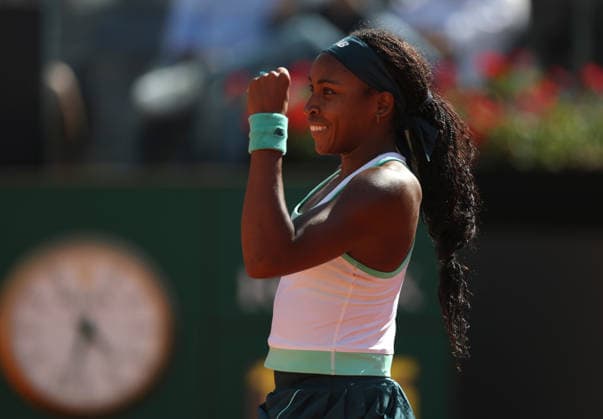 (260515) -- ROME, May 15, 2026 -- Coco Gauff of the United States celebrates after winning the women s singles semi final match between Coco Gauff of the United States and Sorana Cirstea of Romania at the WTA, Tennis Damen Italian Open in Rome, Italy, May 14, 2026. ) (SP)ITALY-ROME-TENNIS-WTA-ITALIAN OPEN-WOMEN S SINGLES-COCO GAUFF VS SORANA CIRSTEA LixJing 