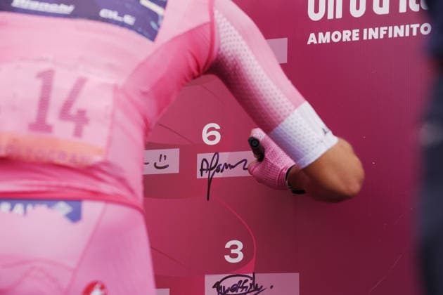Portugal™s Afonso Oliveira Eulalio of Bahrain Victorious pink jersey during Stage 7 of the Giro d™Italia from Formia to Blockhaus, Italy. Friday May 15, 2026.  Copyright: xMassimoxPaolonex xLaPressex