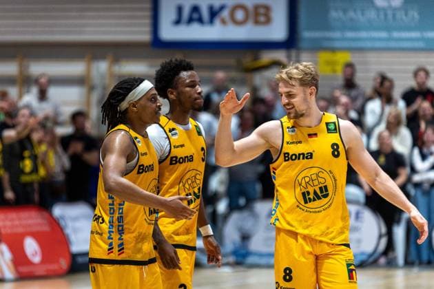 Phillip Montreal Russell Bozic Estriche Knights Kirchheim, 01 Charles Tyorne Harris Jr Bozic Estriche Knights Kirchheim, 03 Lucas Mayer Bozic Estriche Knights Kirchheim, 08 GER, Bozic Estriche Knights Kirchheim vs BG Goettingen, BARMER 2 Basketball Bundesliga, Playoffs Game 4, Season 2025 2026, 14 05 2026 GER, Bozic Estriche Knights Kirchheim vs BG Goettingen, BARMER 2 Basketball Bundesliga, Playoffs Game 4, Season 2025 2026, 14 05 2026 Goeppingen Copyright: xEibner-Pressefoto NinaxSanderx EP_NSR