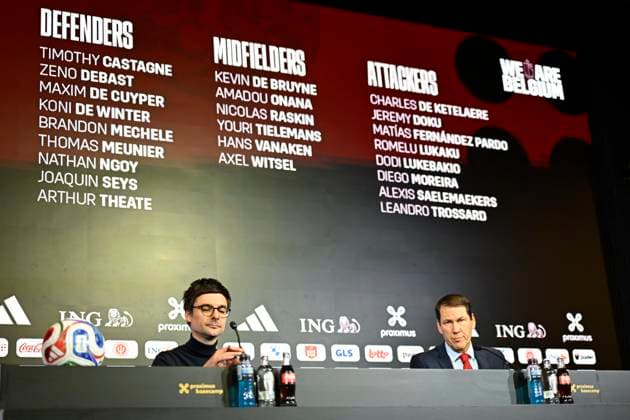 Belgian National Football Team Media Activities 15 05 2026 TUBIZE, BELGIUM - MAY 15 :Cornez Pierre communication of Royal Belgian Football Federation and Garcia Rudi head coach of Belgium announcing the FIFA 2026 Wold Cup Red Devils squad list during a press conference, PK, Pressekonferenz prior to the FIFA World Cup, WM, Weltmeisterschaft, Fussball Football 2026 at the Belgian National Football center on May 15, 2026 in Tubize, Belgium, 15 05 2026 Tubize Belgium  Copyright: xNicoxVereeckenx