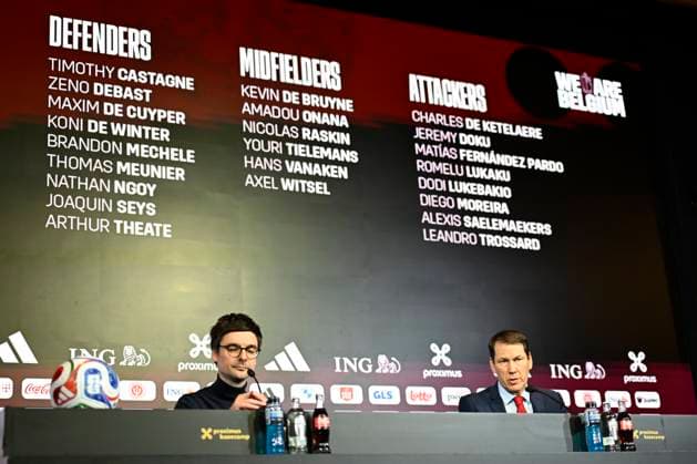 Belgian National Football Team Media Activities 15 05 2026 TUBIZE, BELGIUM - MAY 15 :Cornez Pierre communication of Royal Belgian Football Federation and Garcia Rudi head coach of Belgium announcing the FIFA 2026 Wold Cup Red Devils squad list during a press conference, PK, Pressekonferenz prior to the FIFA World Cup, WM, Weltmeisterschaft, Fussball Football 2026 at the Belgian National Football center on May 15, 2026 in Tubize, Belgium, 15 05 2026 Tubize Belgium  Copyright: xNicoxVereeckenx