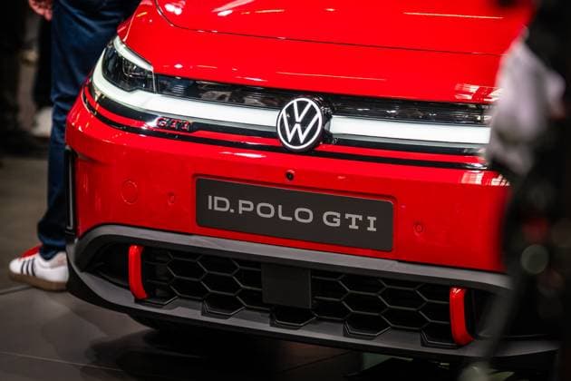 Close-up of the red Volkswagen ID Polo GTI at the world premiere at the Nürburgring World premiere Volkswagen ID Polo GTI Copyright: xMichaelxGelhardtx